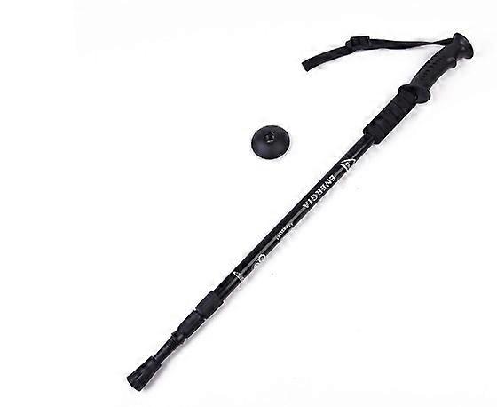 Telescopic Folding Straight Grip Three-Section Trekking Pole Black
