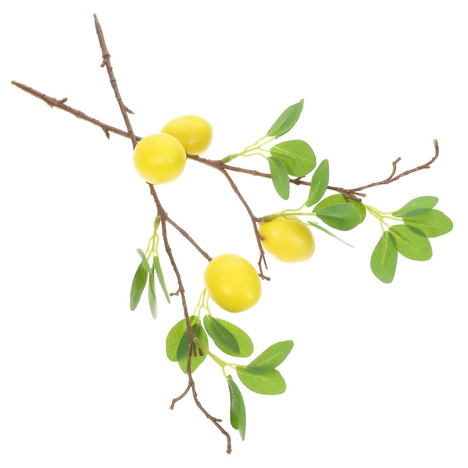Yellow Artificial Lemon Branch Decor for Decoration 2Pcs Lamination and Foam Small Tools for Home