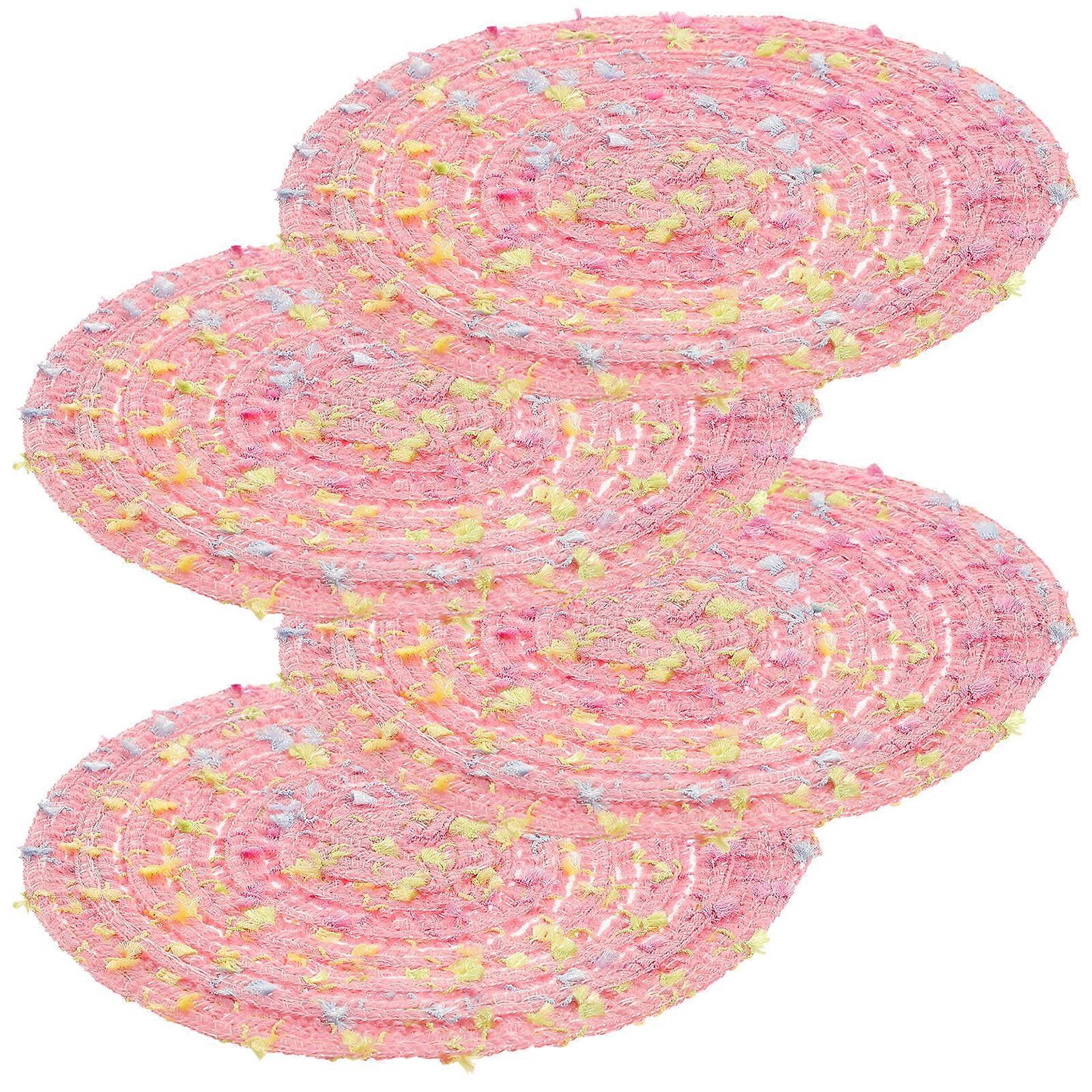 Decorative Cup Mats For Dining Room Or Kitchen With Round Shape And Comfortable Pink Fabric For Tabletop Clean And Neat 4Pcs