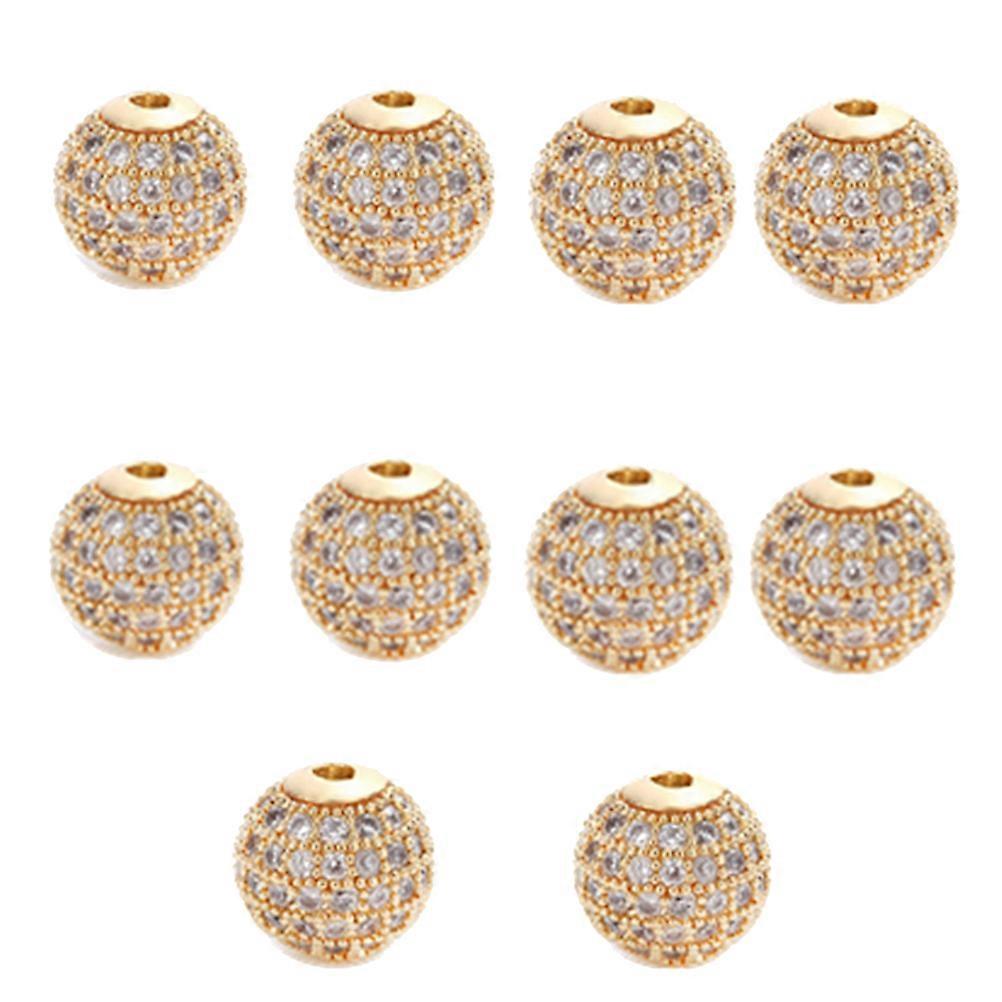 Golden Alloy Beads with Cubic Zirconia for Jewelry Making Bracelets and Decoration 10mm