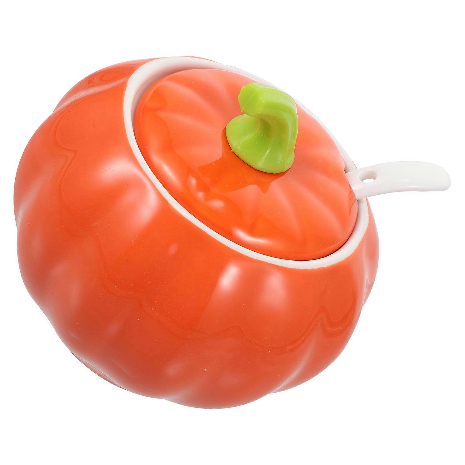 Spice Jar with Spoon, Condiment Container for Pepper Chili, Heat Resistant, Easy Clean, Tidy Kitchen Seasoning Jar, Pumpkin