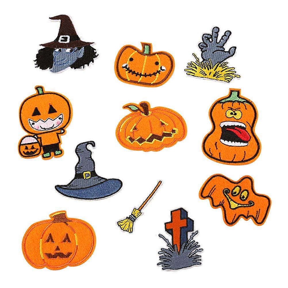 Halloween Sew Patches 11Pcs Children Pumpkin Skeleton Pattern Patches Assorted Color for Mend