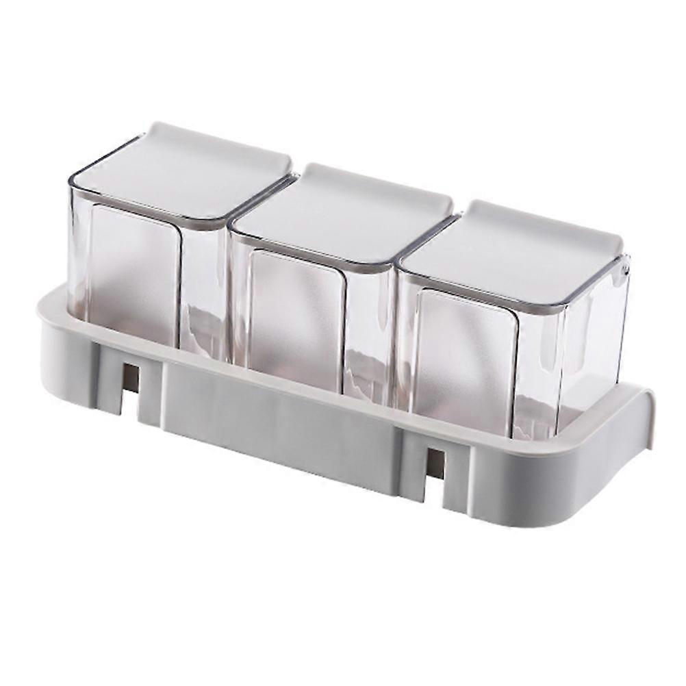 Spice Storage Kitchen Condiment Storage Jar 1 Set Wall-mounted Light Grey Waterproof 3 Grids