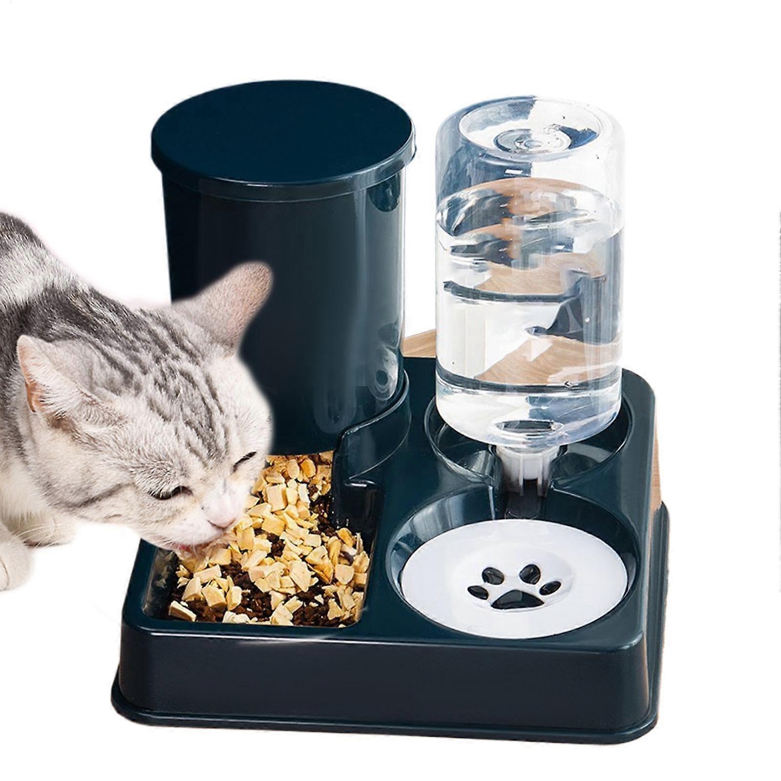 Cat Water and Food Dispenser | 2-in-1 Non-Slip Pet Feeder with Removable Automatic Portion Control for Home and Travel