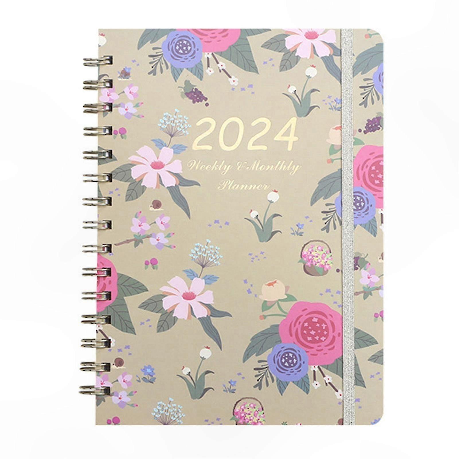 Floral Print 2024 Planner Calendar with Smooth Handwriting Notebooks for School and Business Use