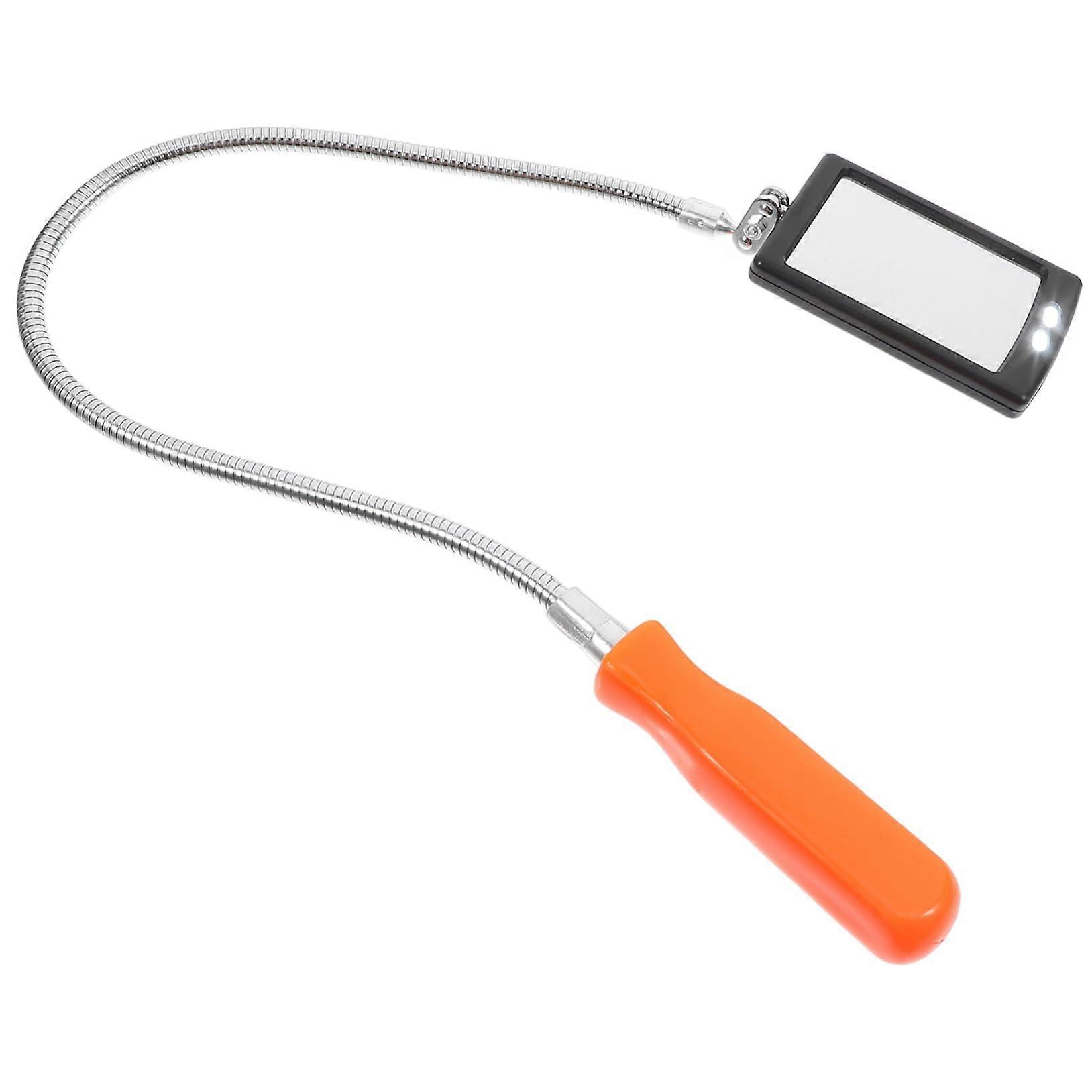 LED Inspection Mirror For Under Car, Compact Stainless Steel Tool With Flexible Shaft And Nut Identification Light
