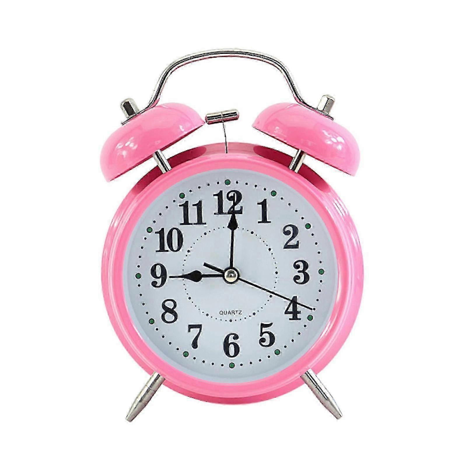 Backlit Analog Alarm Clock - Loud Non-Ticking Quartz Battery Operated Retro Table Clock, Pink