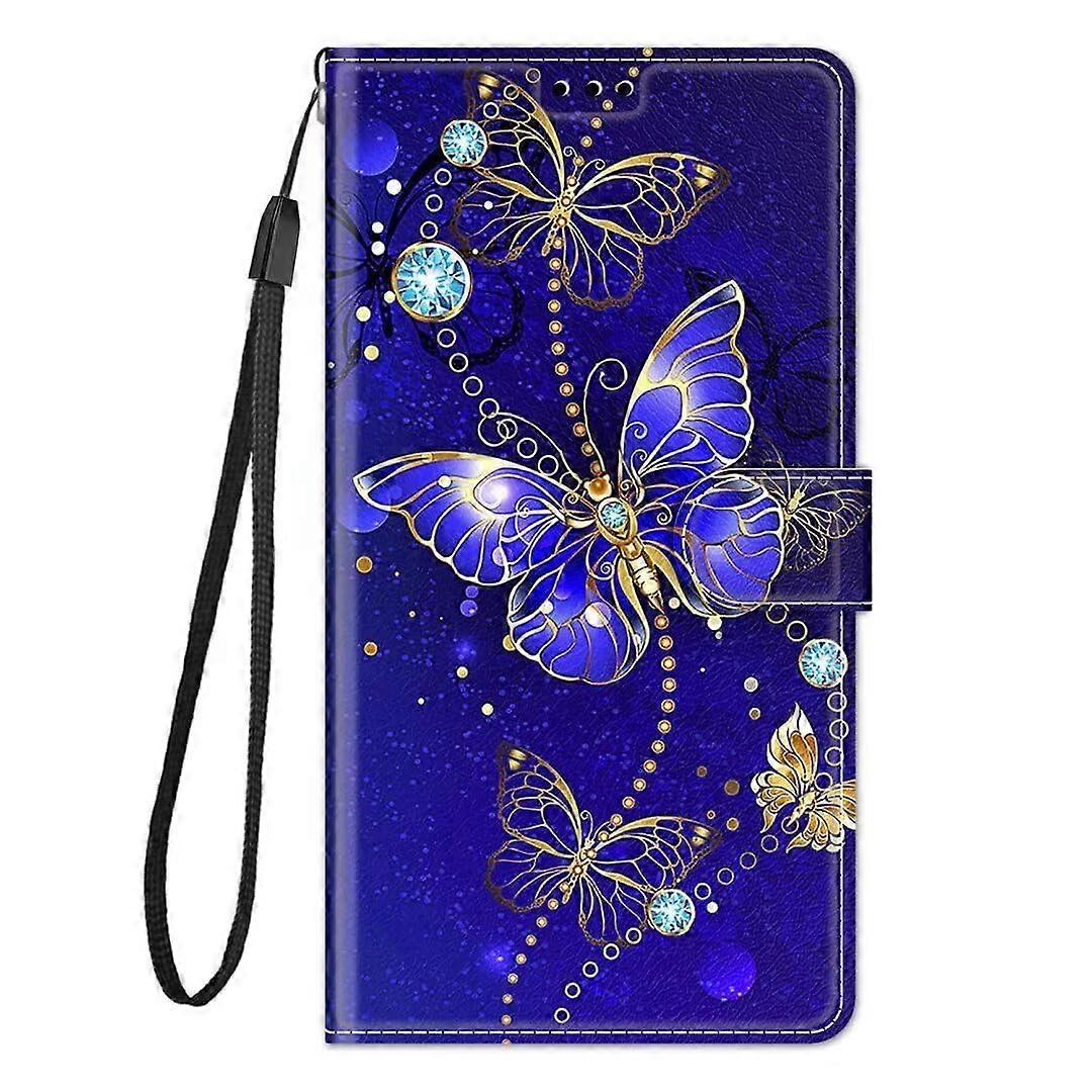 Phone Case Wallet Book Cover PU Leather Flip Case with Stand Blue Butterfly Design for Xiaomi 14T