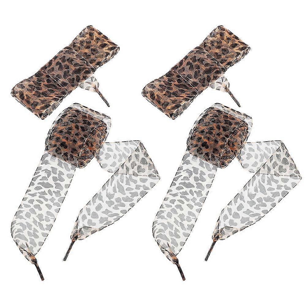 2 Pairs 4CM Wide Leopard Shoe Laces for Sneakers Animal Print Flat Shoelaces for Women and Men Shoe Laces for Sports Shoes
