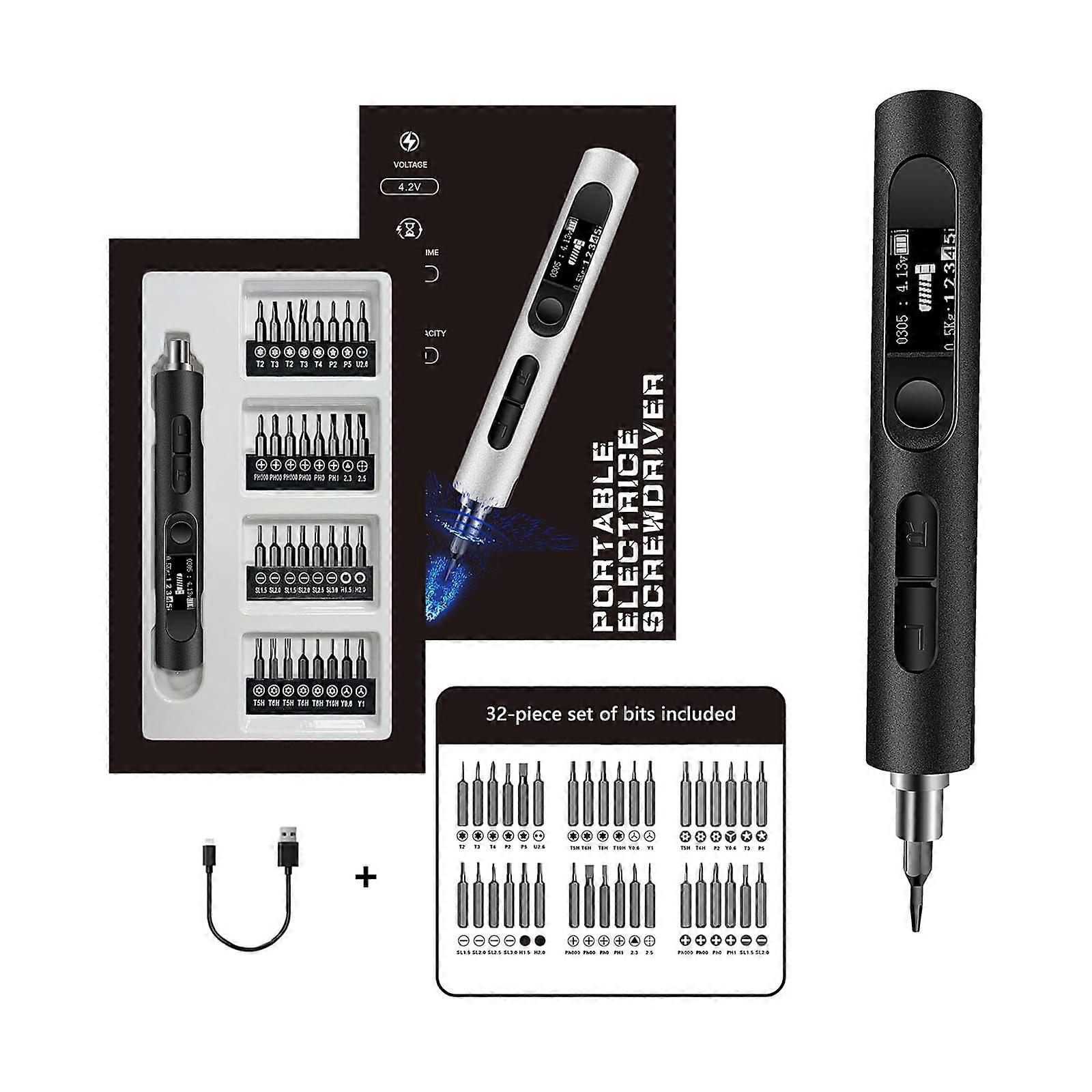 Mini Electric Screwdriver, 32 in 1 PC Screwdriver Set 32 S2 Bits, 5 Torque, Rechargeable