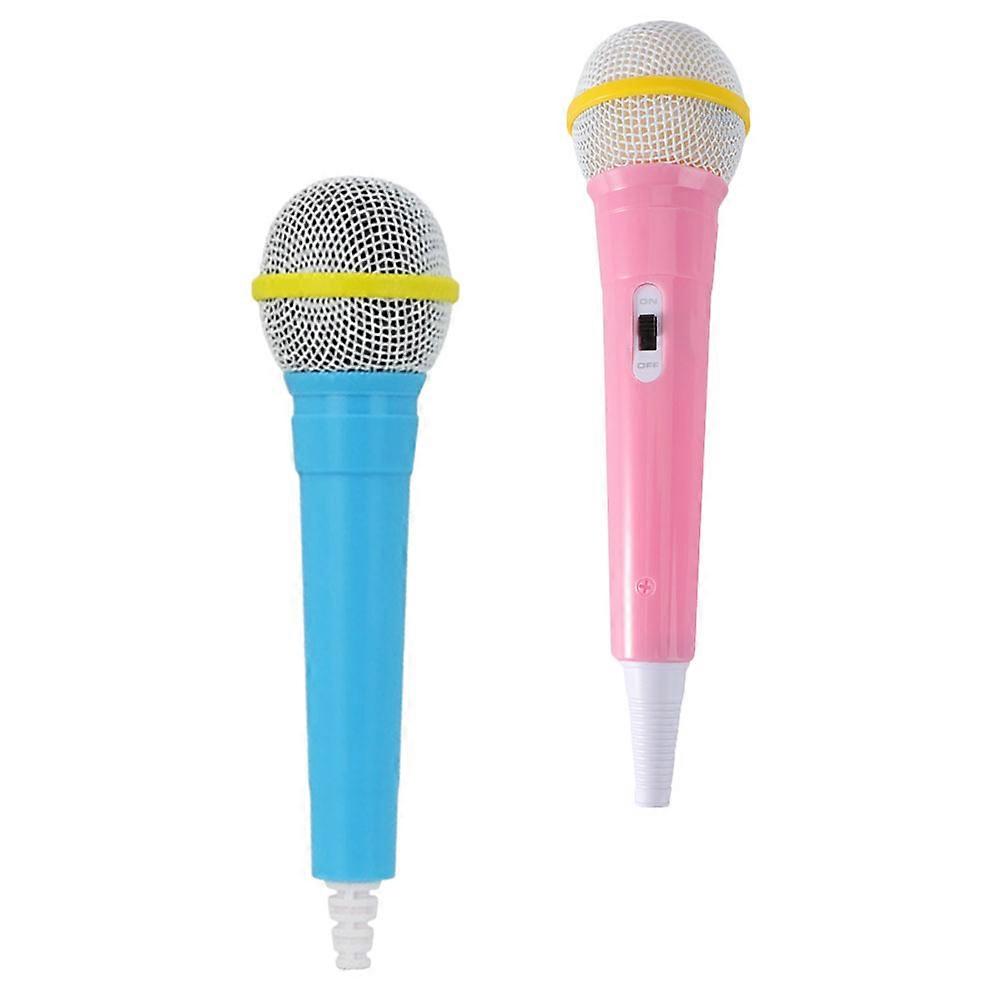 Play Microphone Prop Cylindrical Plastic Assorted Color for Lip-Synching 2Pack