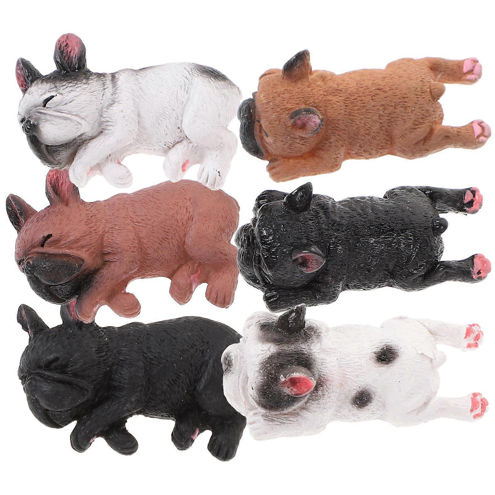 Dog Statues Garden Decor Lying Down Sleeping Dog Resin Assorted Color Decorative 6Pcs