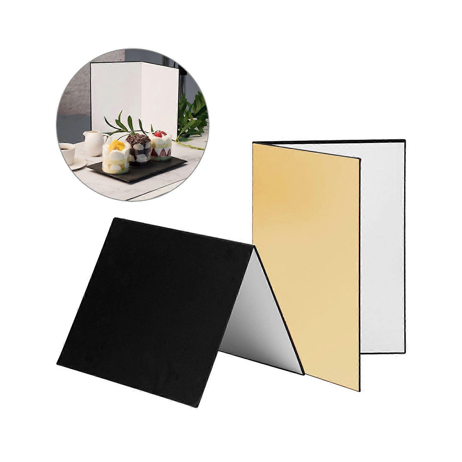 3-in-1 Photography Cardboard Paperboard Folding Photography Reflector Diffuser Board (Black + White + Golden) for Still Life Product Food Photo Shooti