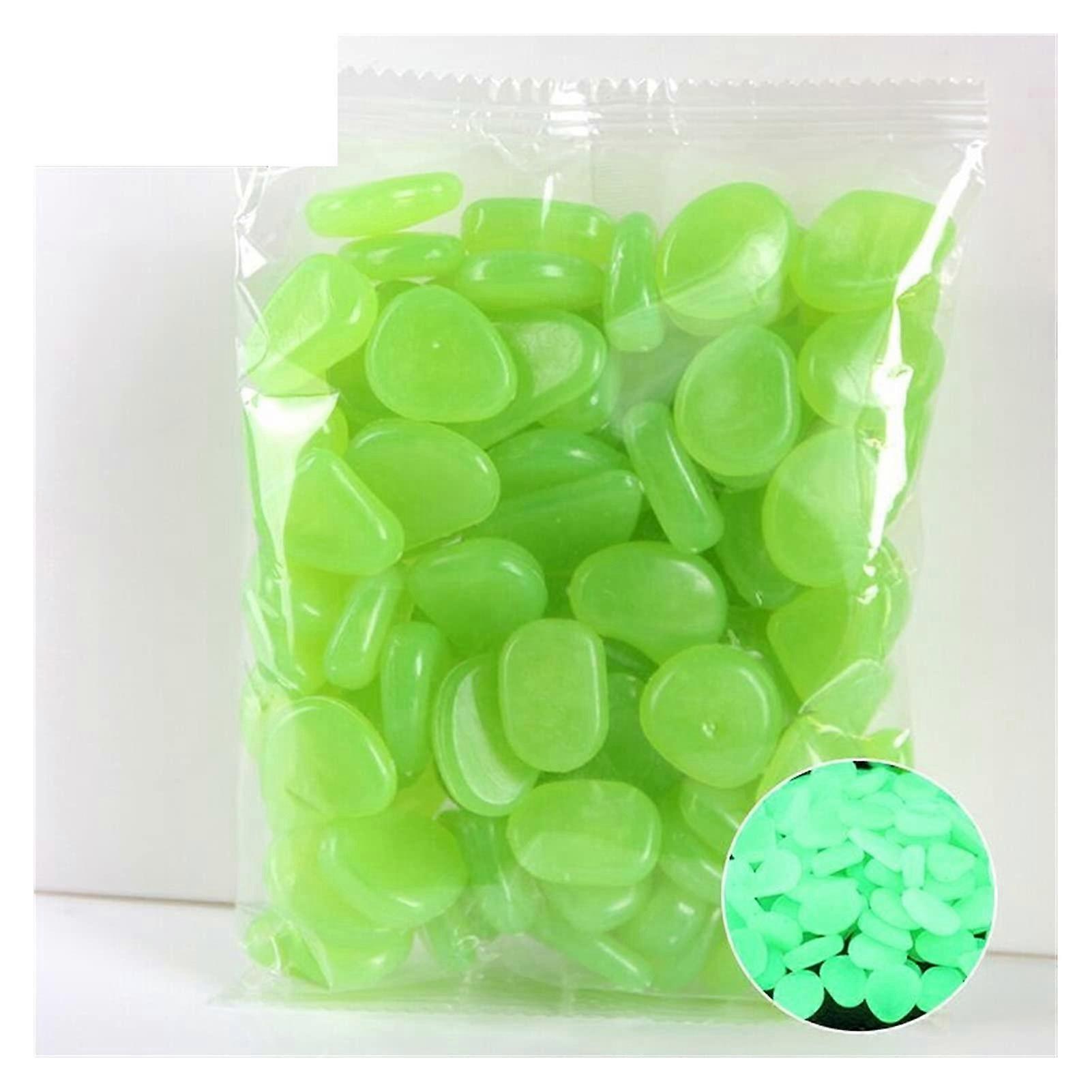 Glow In The Dark Pebbles 100 Pcs Green Luminous Stones For Outdoor Decor Garden Lawn Yard Aquarium Walkway Fish Tank