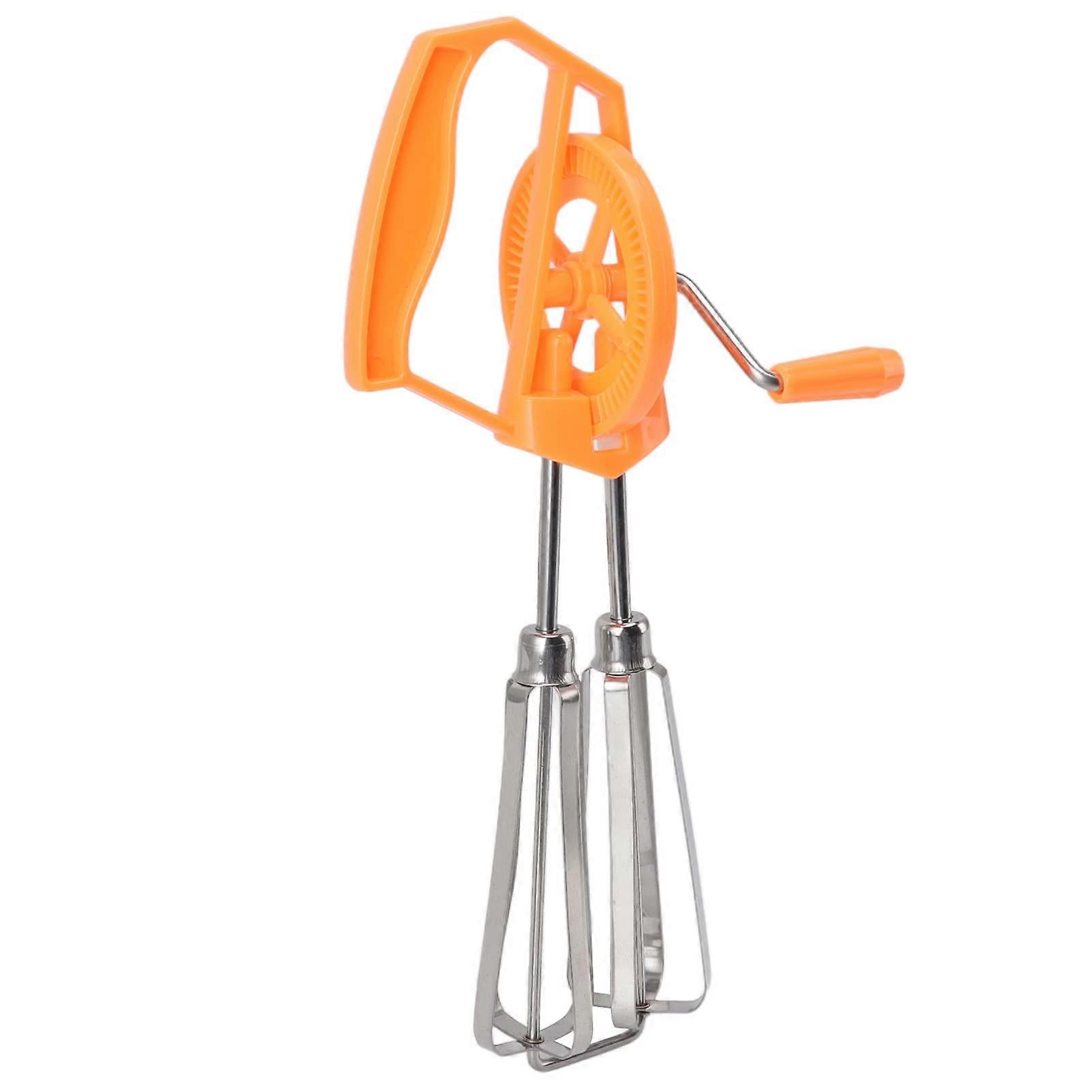 Manual Hand Mixer with Hand Crank, Stainless Steel Egg Whisk Rotating Beater for Baking and Cooking (Orange)
