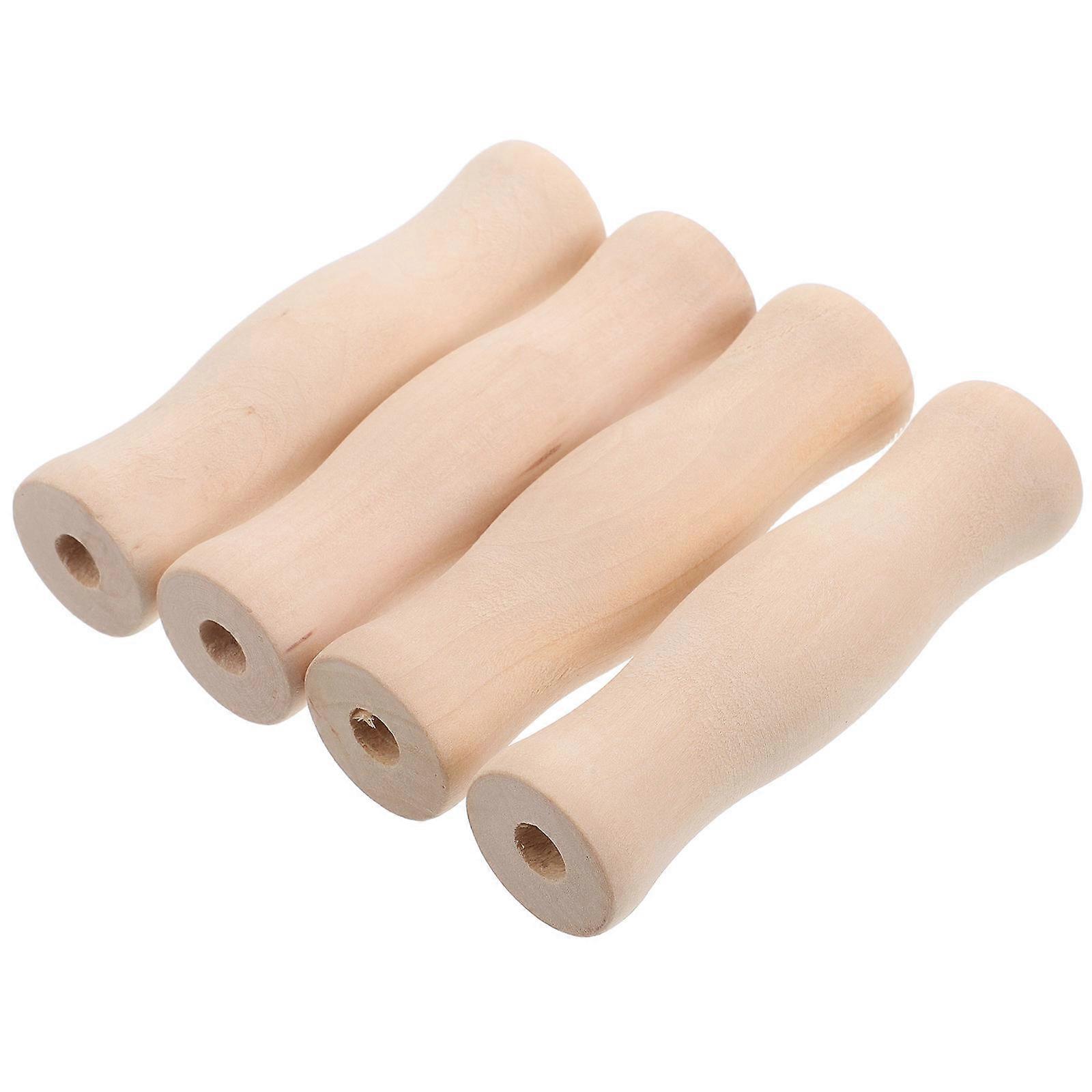 Wooden Handle BBQ Grill Replacement Heat Resistant Non Slip Kitchen Utensil Grips with Hole Design for Outdoor Cooking Camping Farmhouse Use