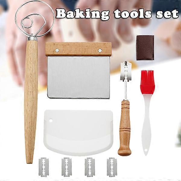 Danish Dough Whisk Stainless Steel Bread Baking Set 2 PCS Dough Scraper with 5 Blades