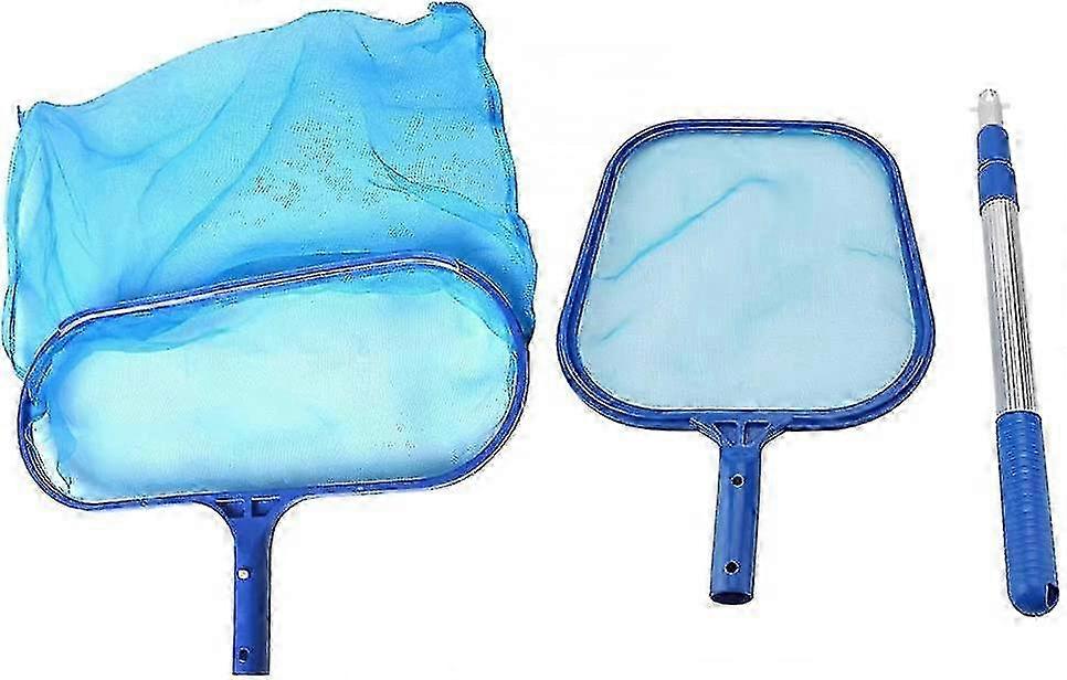 Pool Skimmer Net Set with Leaf Rake & Telescopic Pole - 3-Piece Cleaning Tool