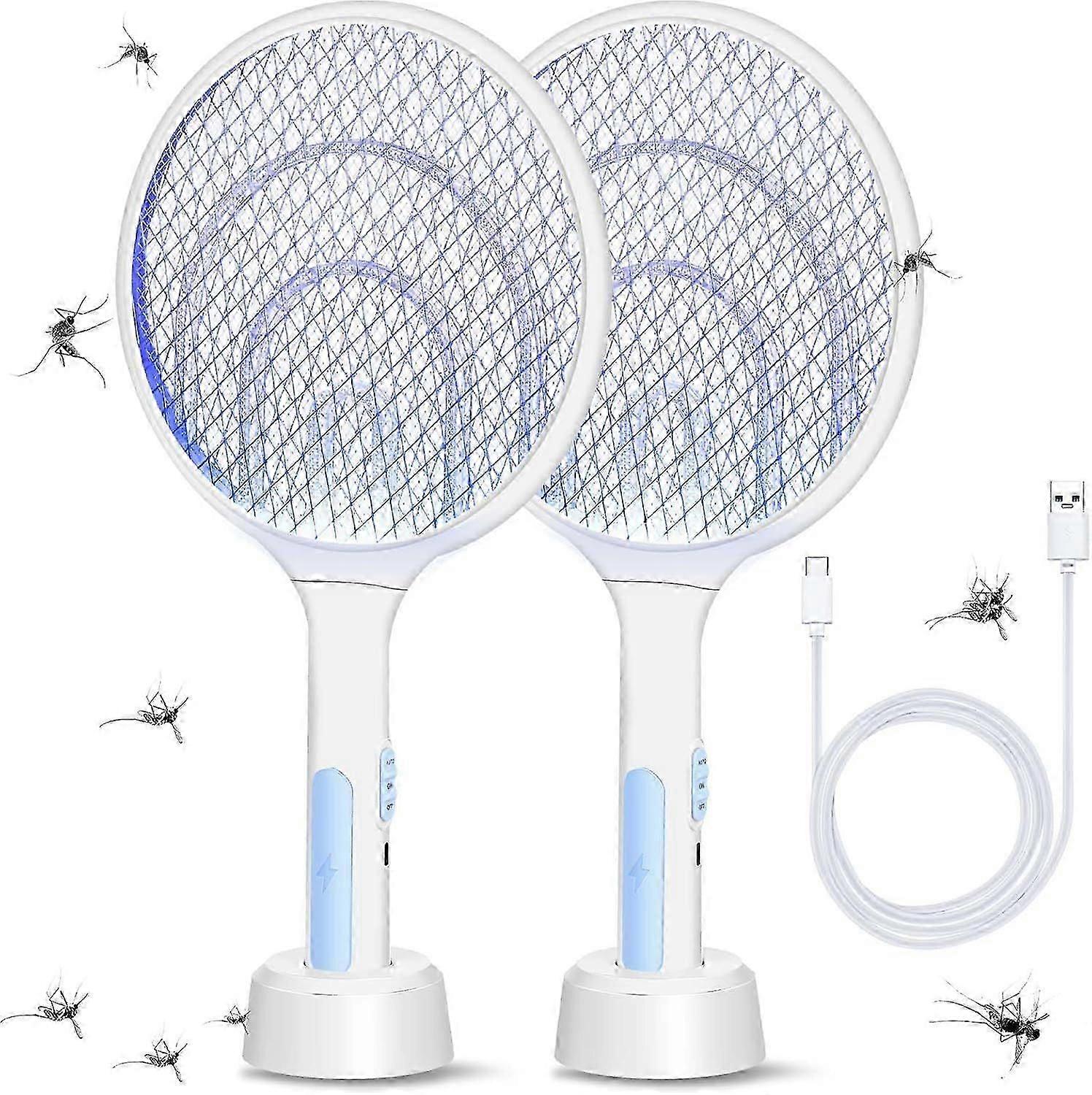 2025 Latest Model 2 Pcs Electric Fly Swatter Racket 3000V 2 in 1 Bug Zapper