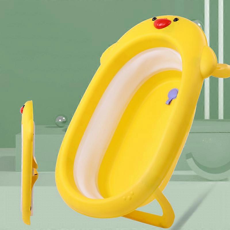Foldable Yellow Toddler Bath Tub with Temperature Sensor, PP Material