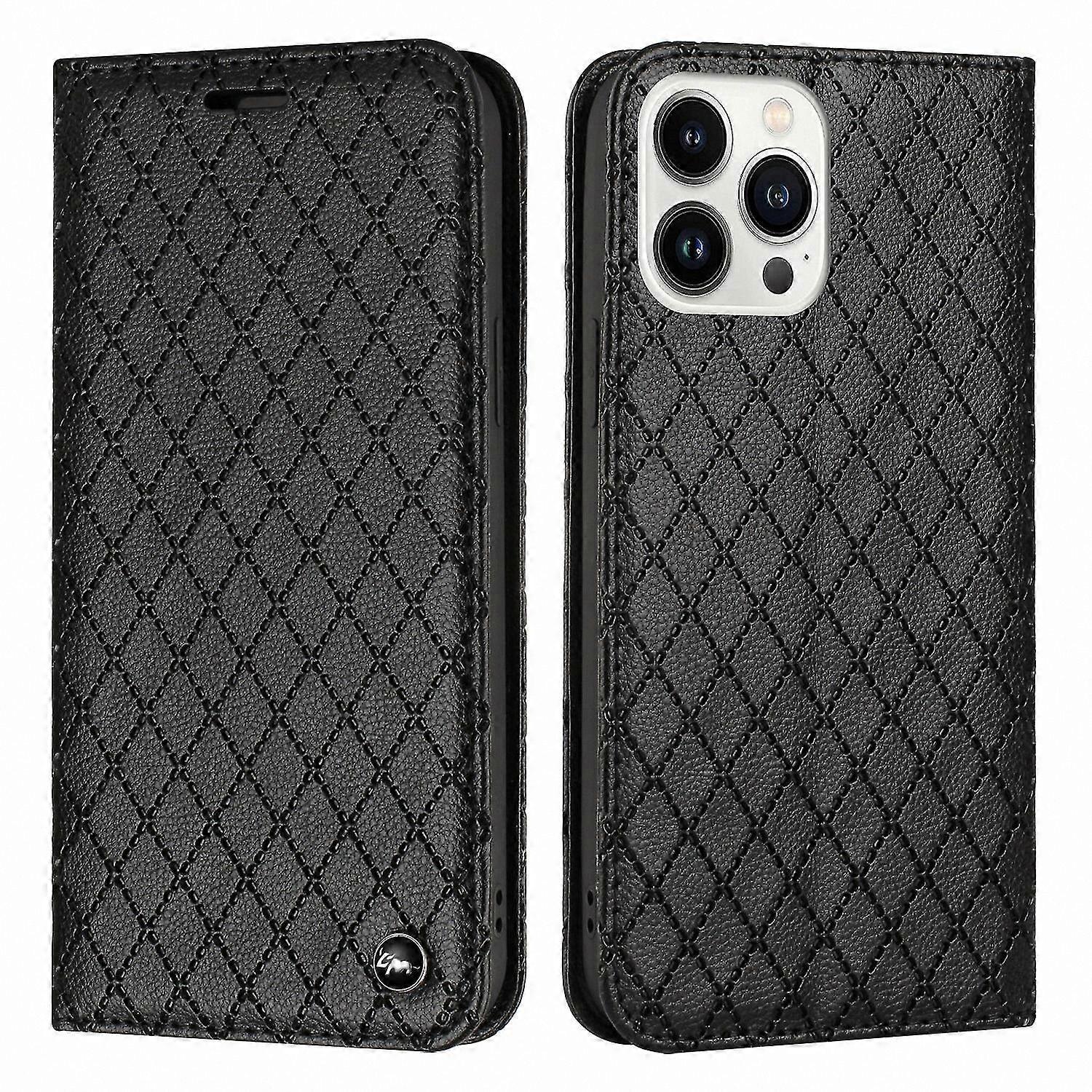 PU Leather Wallet Case with Magnetic Closure, Flip Cover for Phone, Card Slots and Stand Function, Lattice Pattern Design