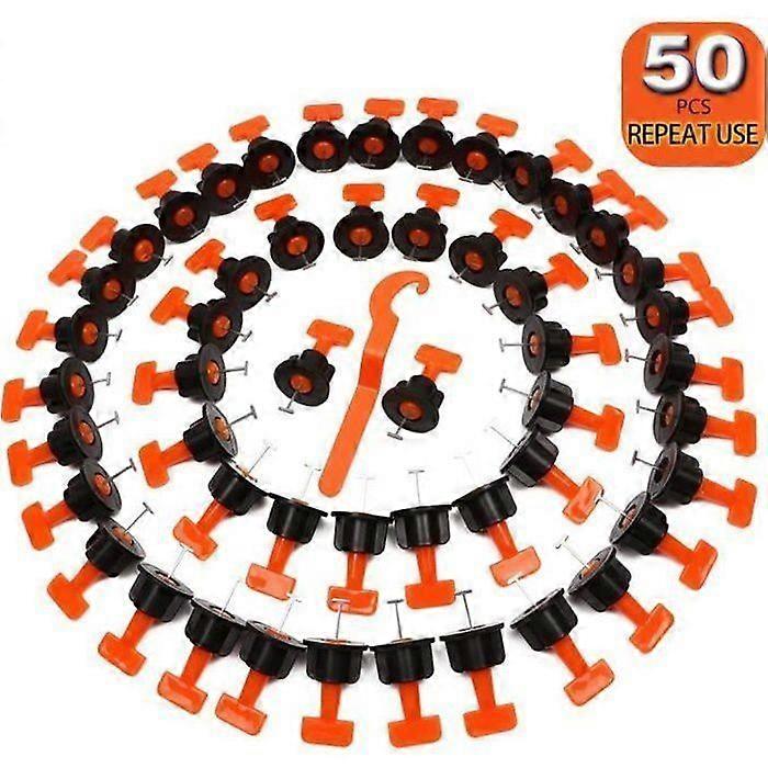 50 Tile Leveler Spacers with Special Wrench, Reusable Tile Leveling Kit for Floor Construction