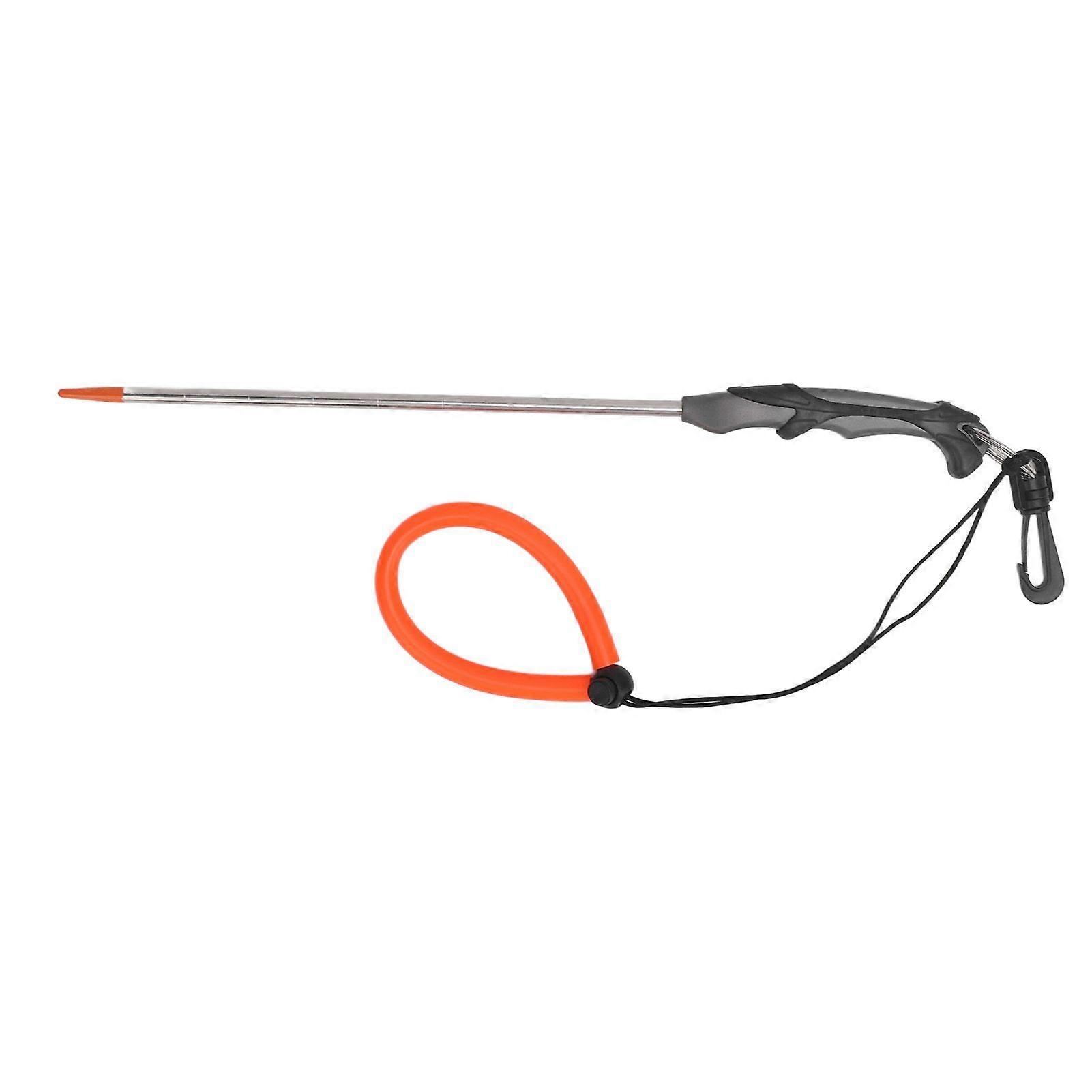 Scuba Diving Stick 316 Stainless Steel Noise Maker Lobster Tickle Stick Pointer Rod with Scale Lanyard Buckle Gray Handle for Underwater Snorkeling