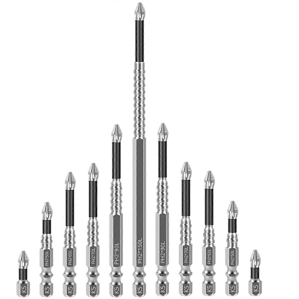 11Pcs Driver Bit K5 Impact Screwdriver Bits Anti-Slip Magnetic Drill Bits TeethPhillips CrossHead E