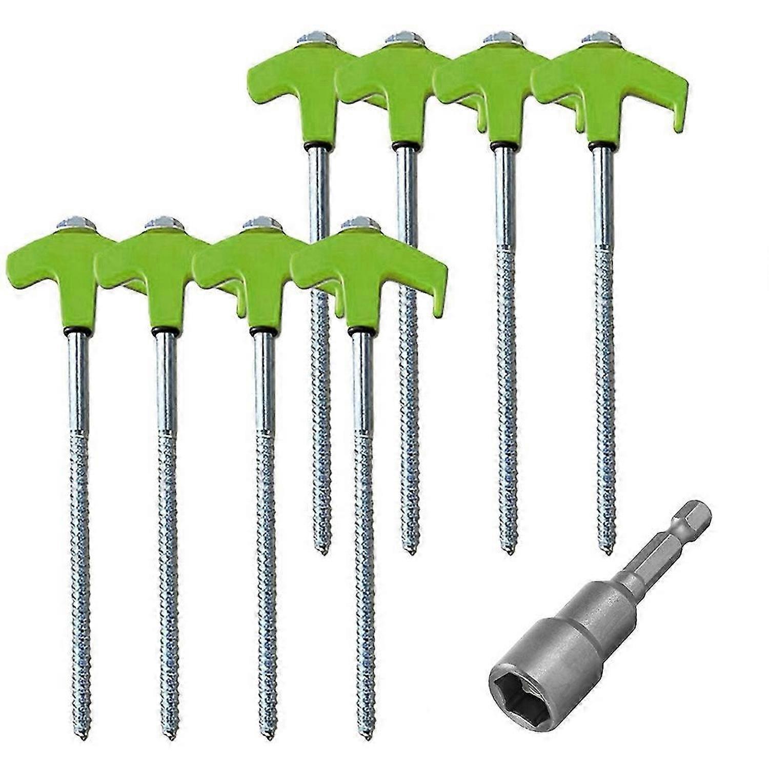 Screw in Tent Stakes with Hex Socket Heavy Duty Spiral Screw Green