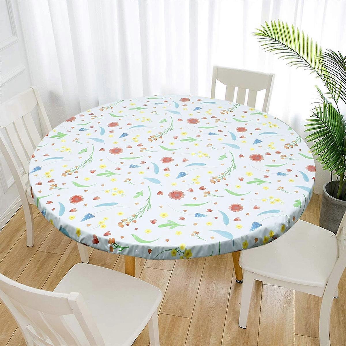Austok Round Vinyl Tablecloth 43-55'' - Waterproof, Flannel Backing, Elastic Edge, Red Heart Pattern for 6-Seat Patio Table