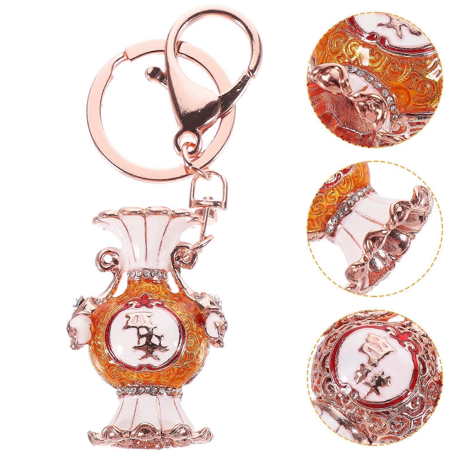 3Pcs Wallet Keychain Vase Shape for Key Use Made of Golden Metal