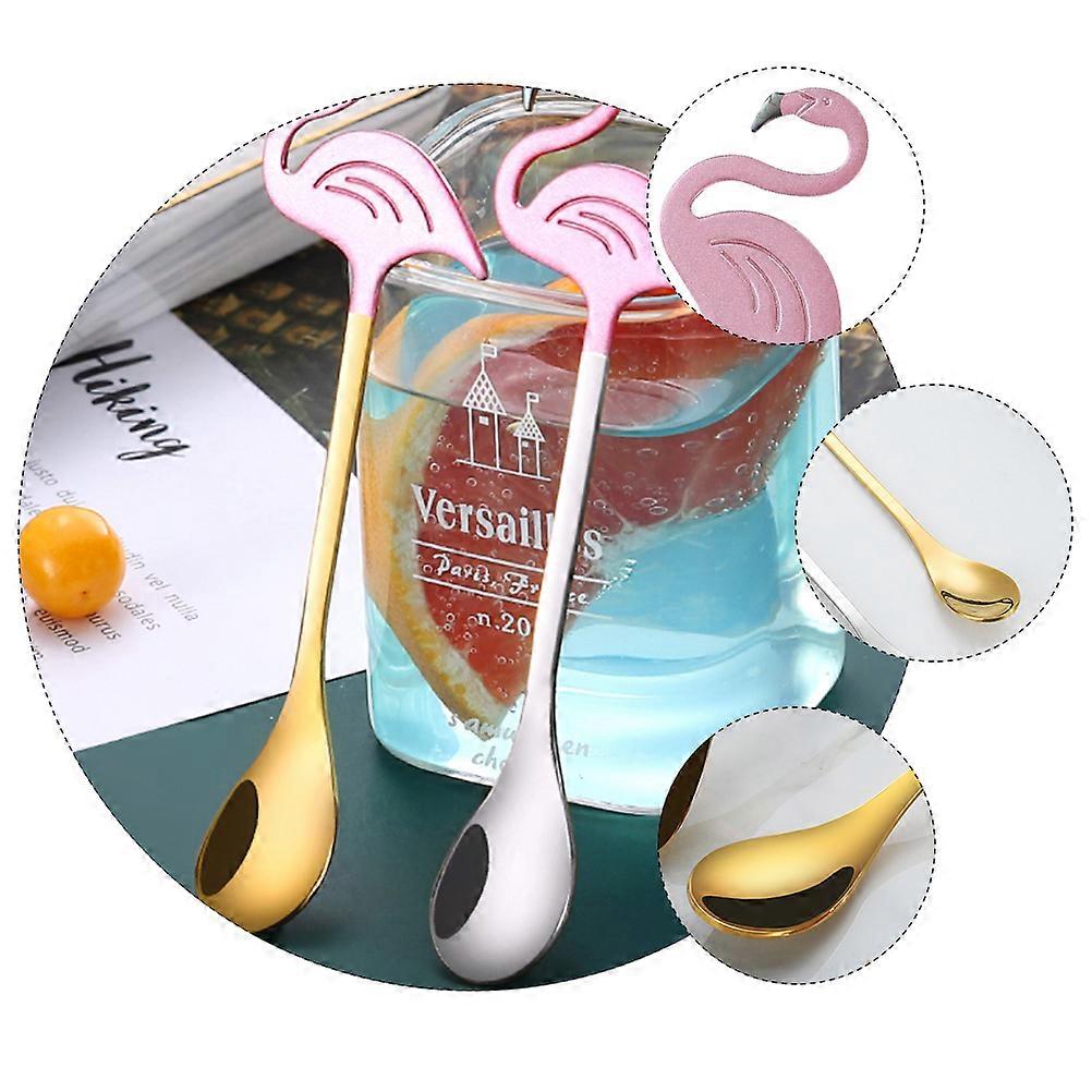 Coffee Mixing Spoons Creative Design Flamingo Shape Silver 2Pcs For Home Use