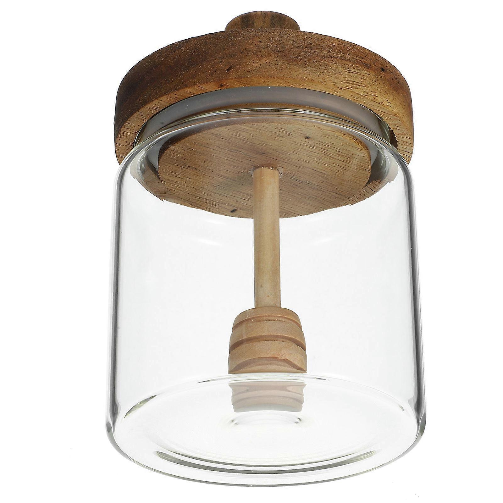 2Pcs Glass Honey Dispenser Pot With Wooden Perfect For Home Use And Gift Giving Featuring Lightweight Material