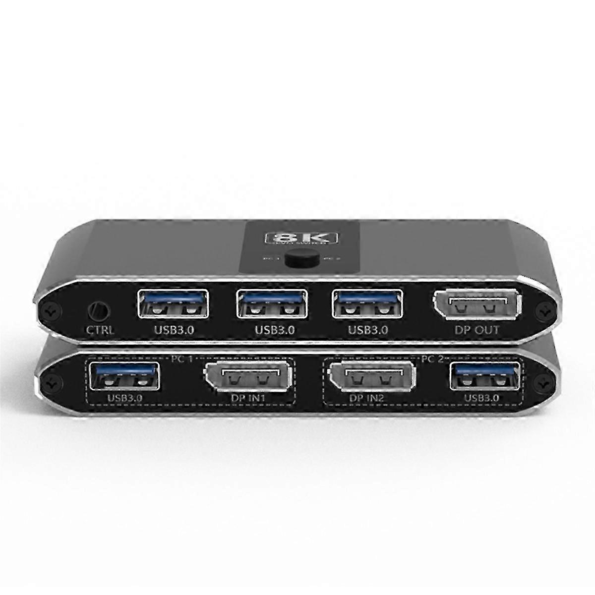 KVM Switch 8K Ultra-Clear Screen Switch 2-in and 1-Out -Compatible Switch 4K120Hz Line Control Swit