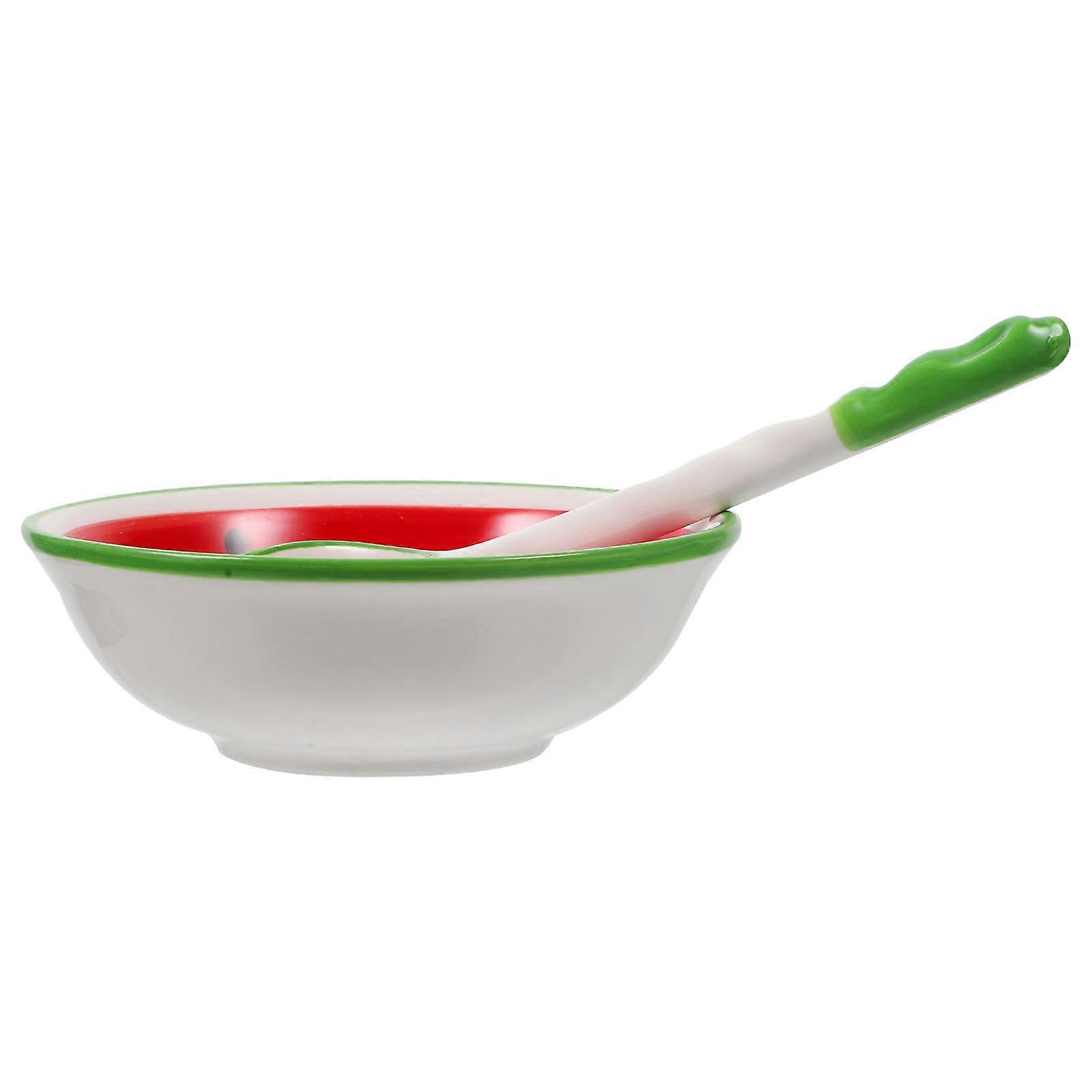 Decorative Red Ceramic Bowl Spoon Set Suitable For Soup Serving And Food Storage 3 Sets