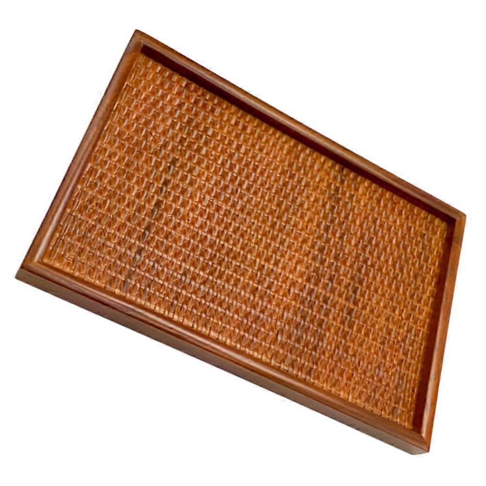 Handicraft Rattan Woven Tray Brown for Storage 2Pcs Home Tea Tray