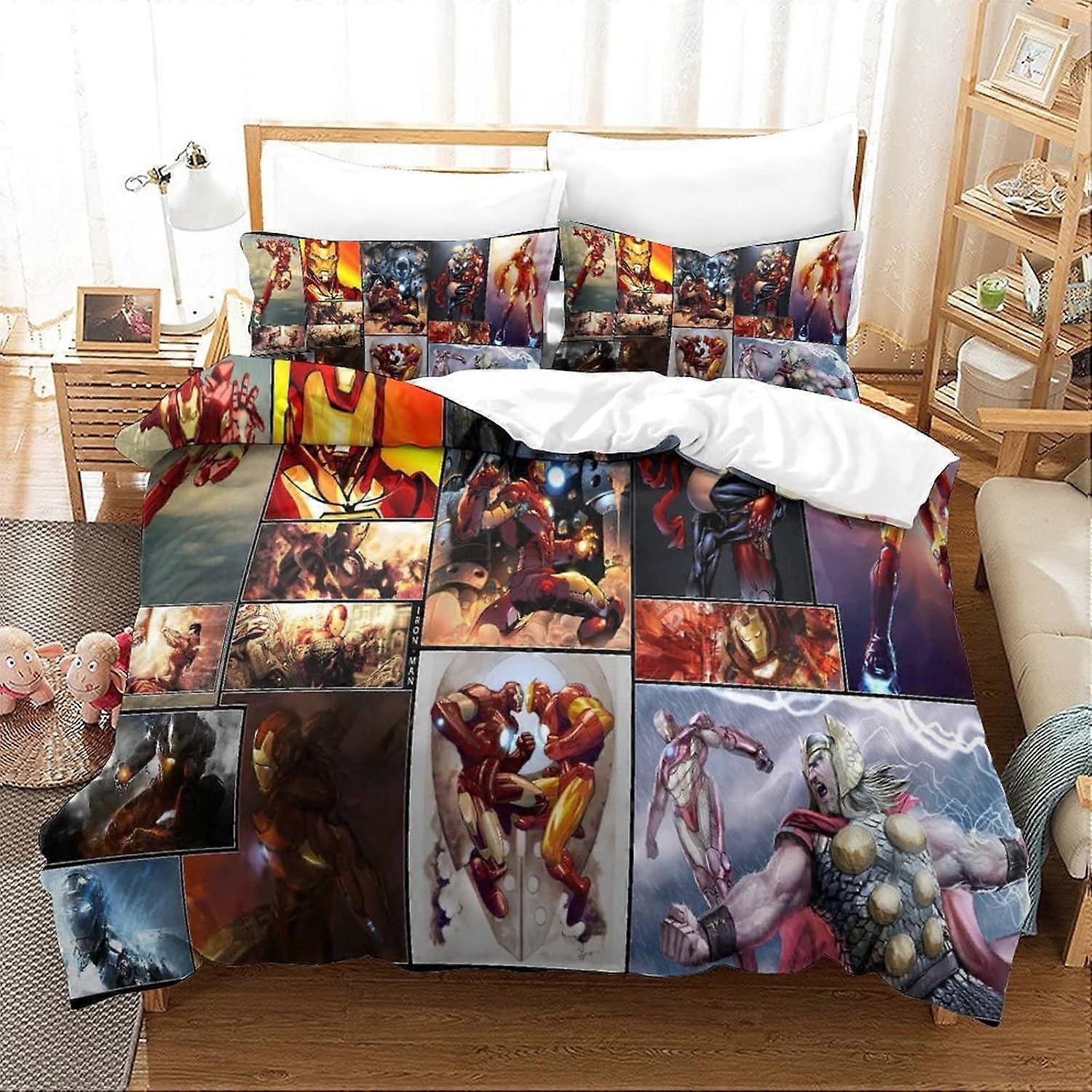 Style286 Iron Man Bedding Set Superhero Duvet Cover for Kids 140X200CM