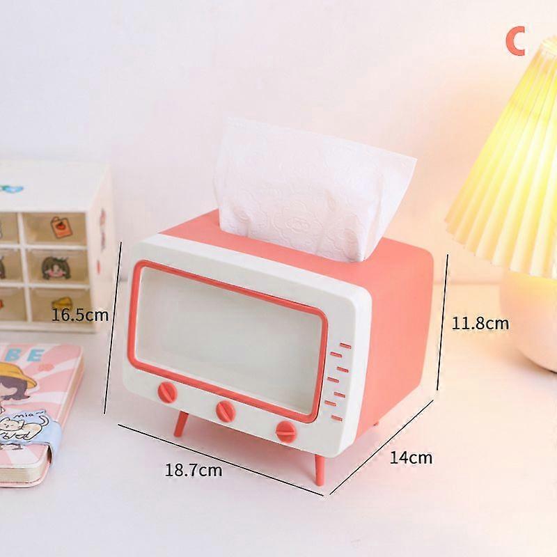 Cute Multifunction Tissue Box Holder Square for Home Kawaii Desktop Decor Tv Tissue Box Case Pink Phone Holder Storage Organizer