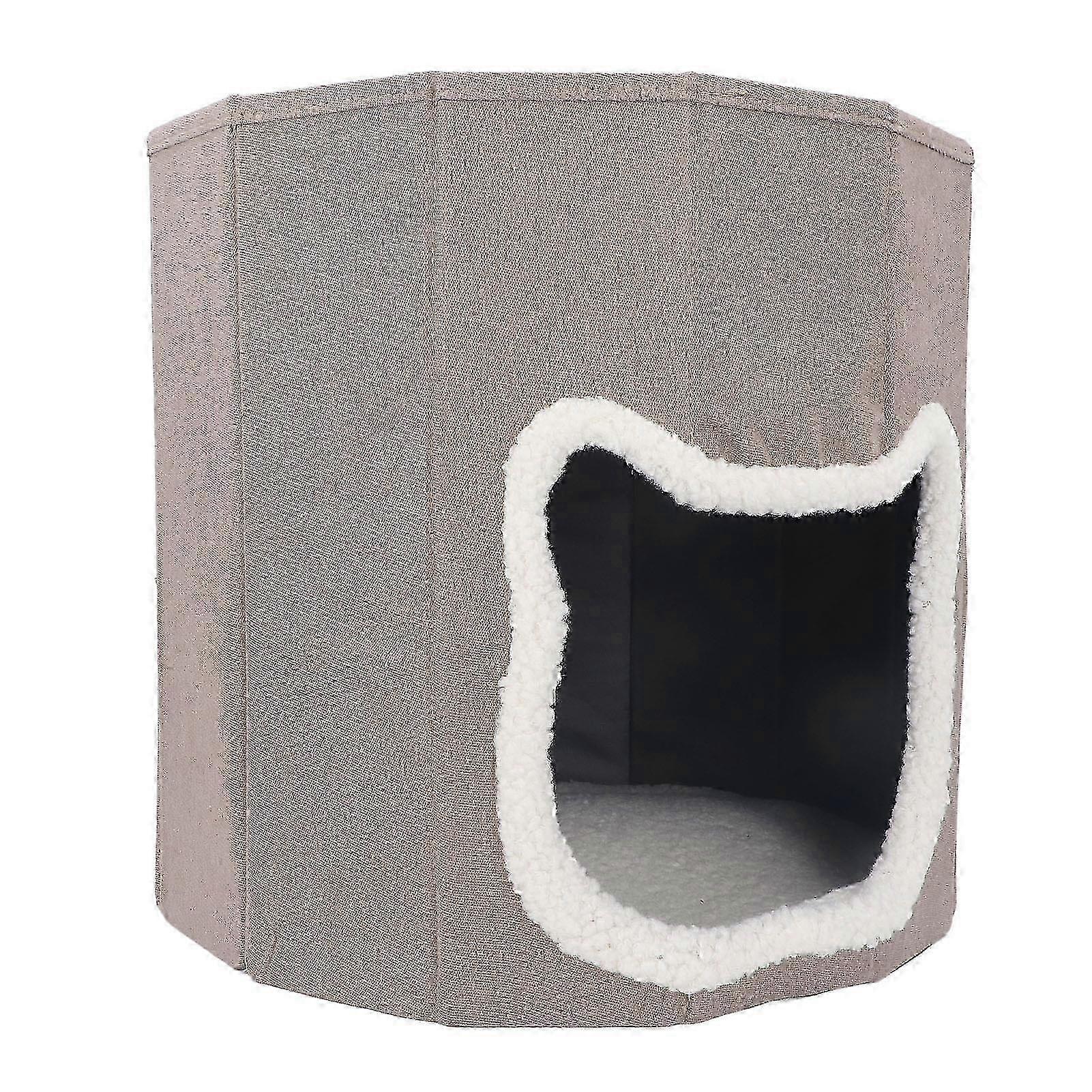 Foldable 2-Layer Cat Bed House - Soft Warm Cave w/ Removable Cushion for Indoor Outdoor Travel
