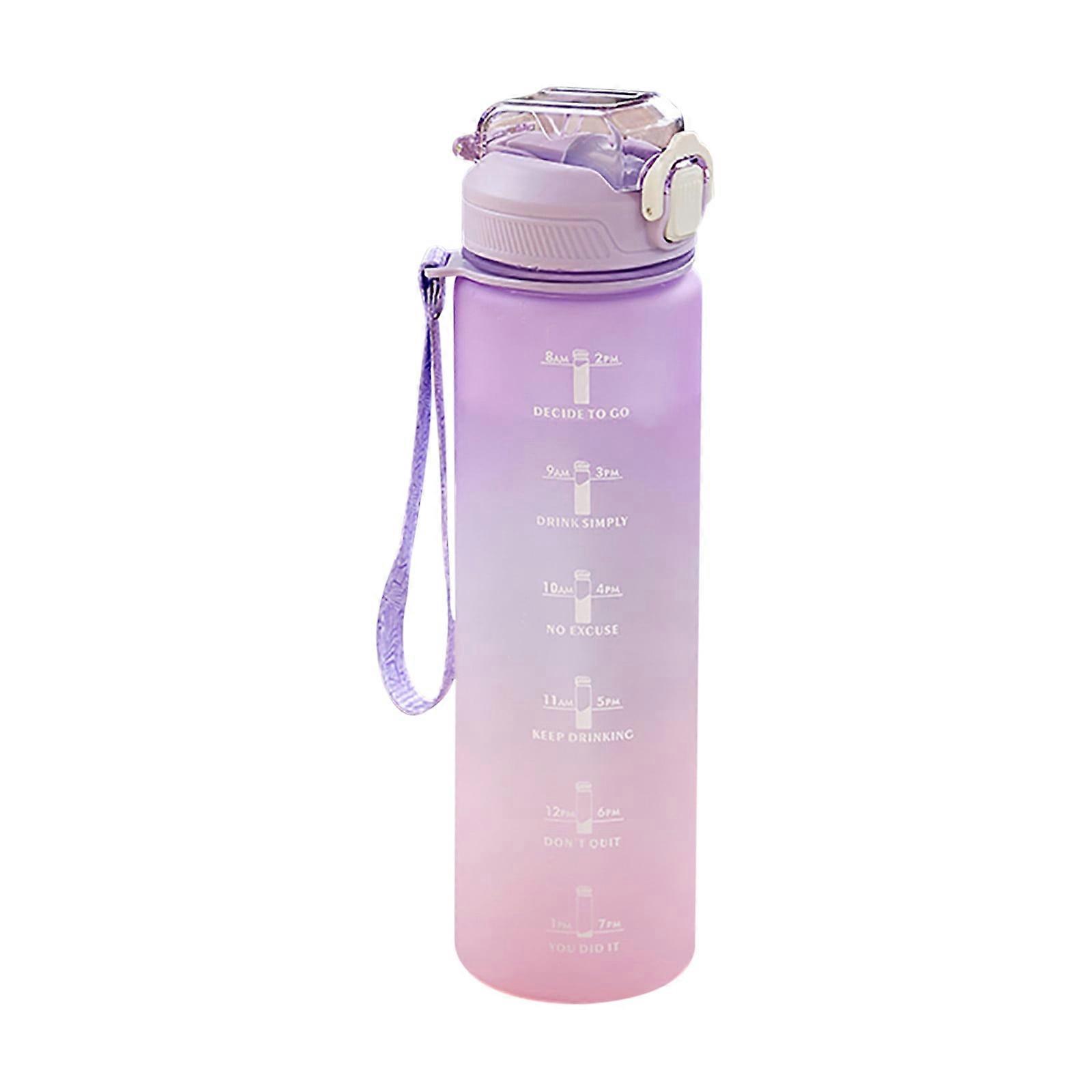 JingChun 1 Liter Water Bottle with Water volume scale Hourly BPA Free Reusable Leak Proof with Straw