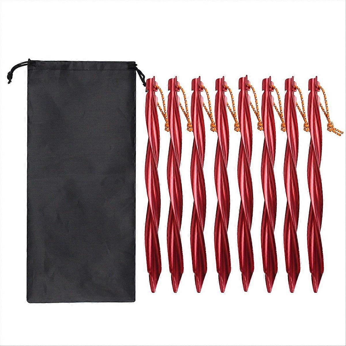 8本×25cm アウトドア テントペグ グランドネイル 収納バッグ付き レッド