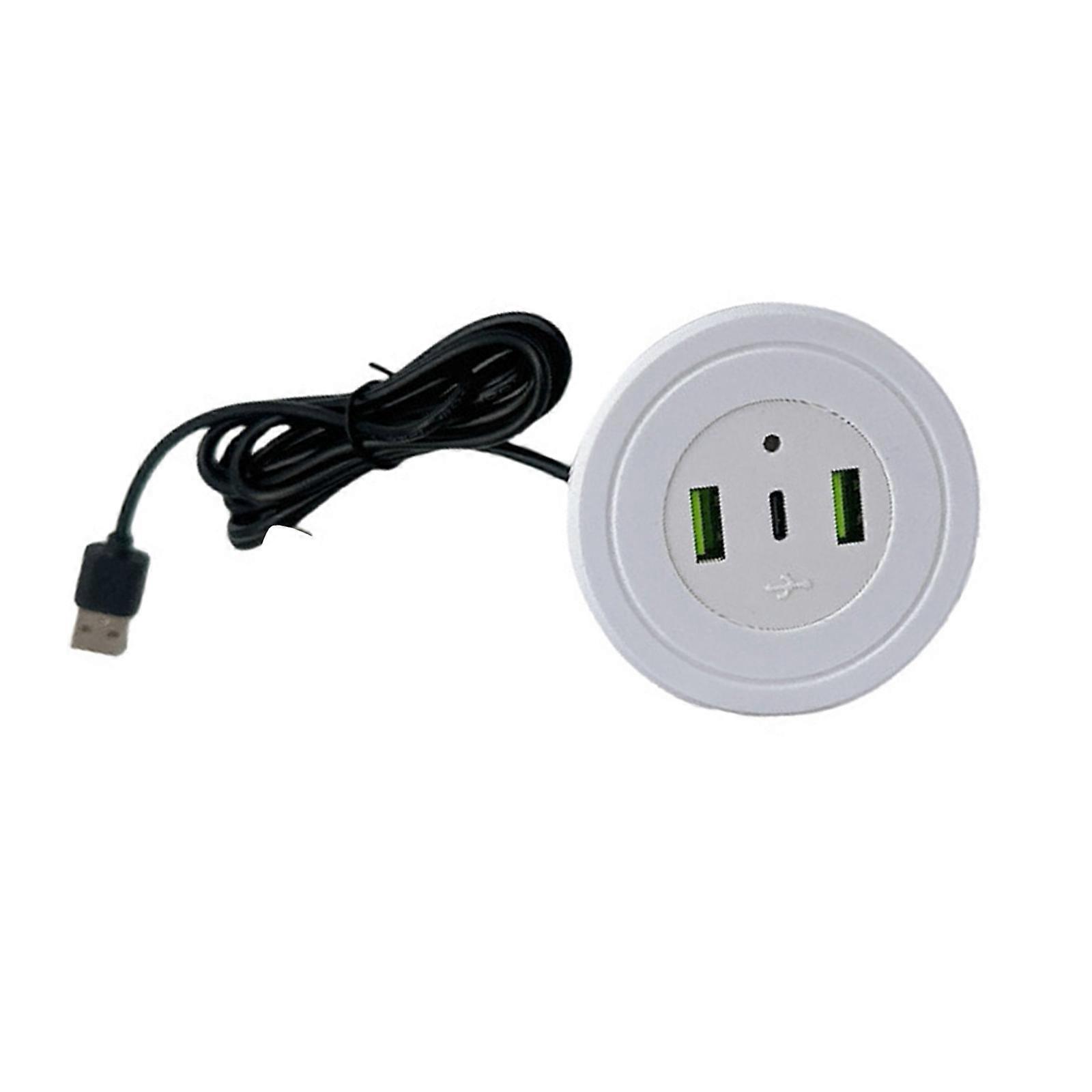 USB Port Desktop Embedded Charging Connector For Mobile Phone USB Desk Data Line Splitter Charging Socket for Home  White