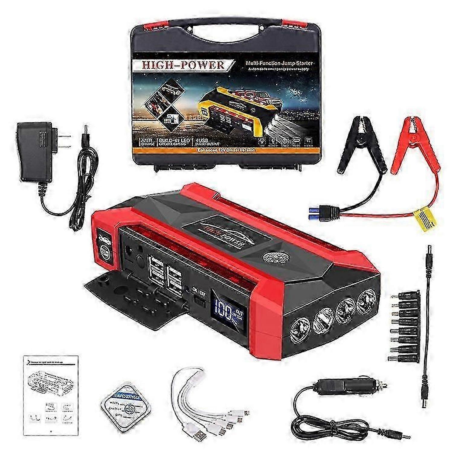 30000mAh Portable Car Jump Starter with 2000A Peak Current Battery Booster Charger Power Bank and Emergency Red Blue Lights