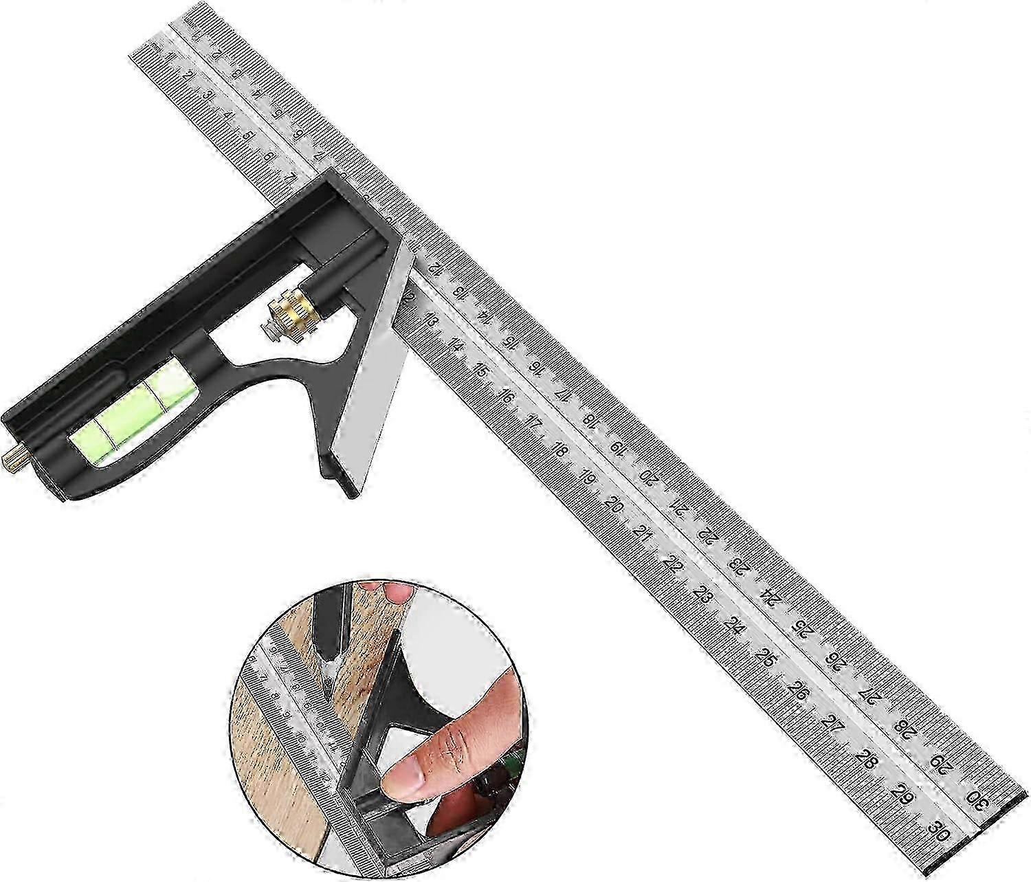 Combination Square, 12'/300mm Stainless Steel Combo Square Carpentry Tools, 45/90 Degree Ruler with Bubble Level for Accurate and Adjustable Woodworki