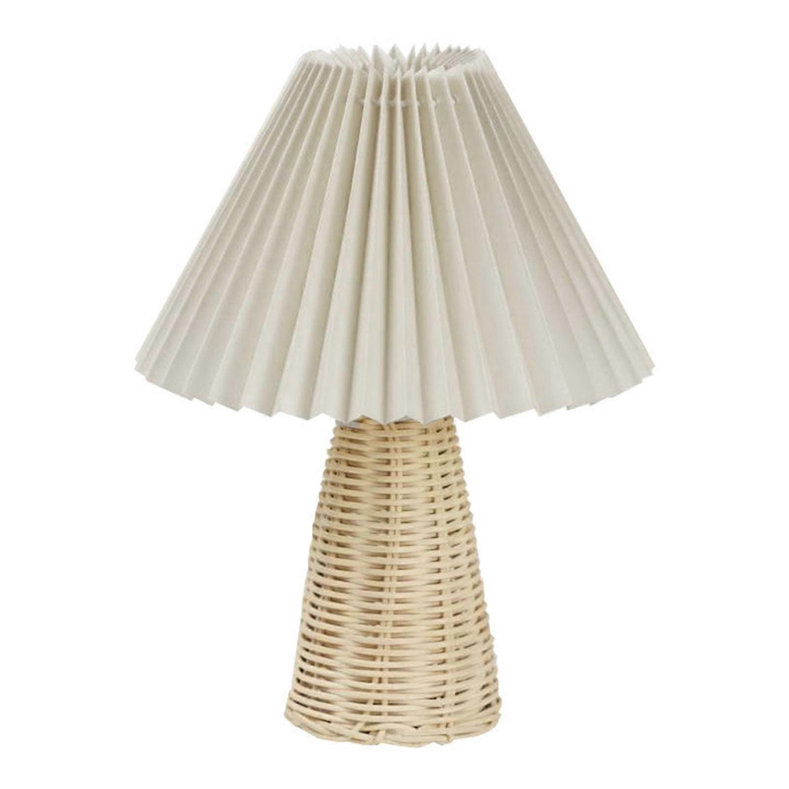 Rattan Pleated Table Lamp, Vintage Contemporary Style, Light Brown And White, Fabric And Rattan, 3W LED USB Powered