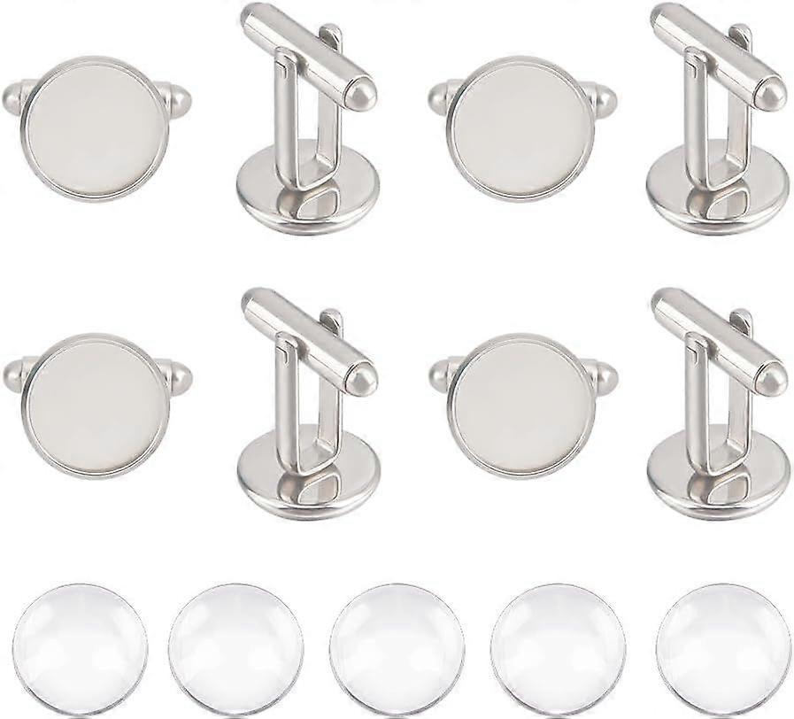 UNICRAFTALE 5 Pairs 12mm 304 Stainless Steel Cuff Button Cabochon Cufflink for Men Flat Round Cuff Button Tray Bezel Cufflink Blanks with Transparent 