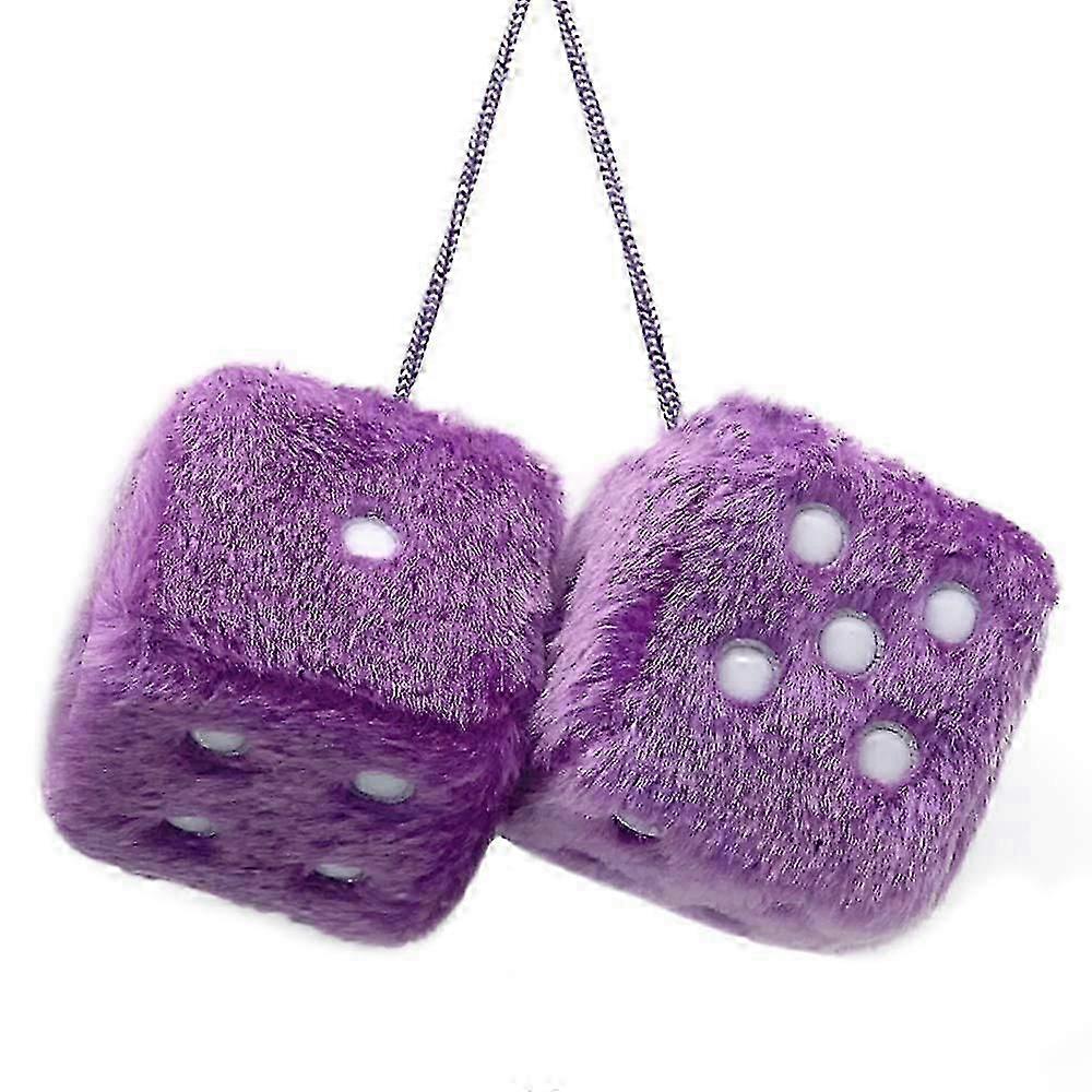 A Pair of Retro Square Mirror Hanging Couple Fuzzy Plush Dice with Dots for Car Decoration (Purple)
