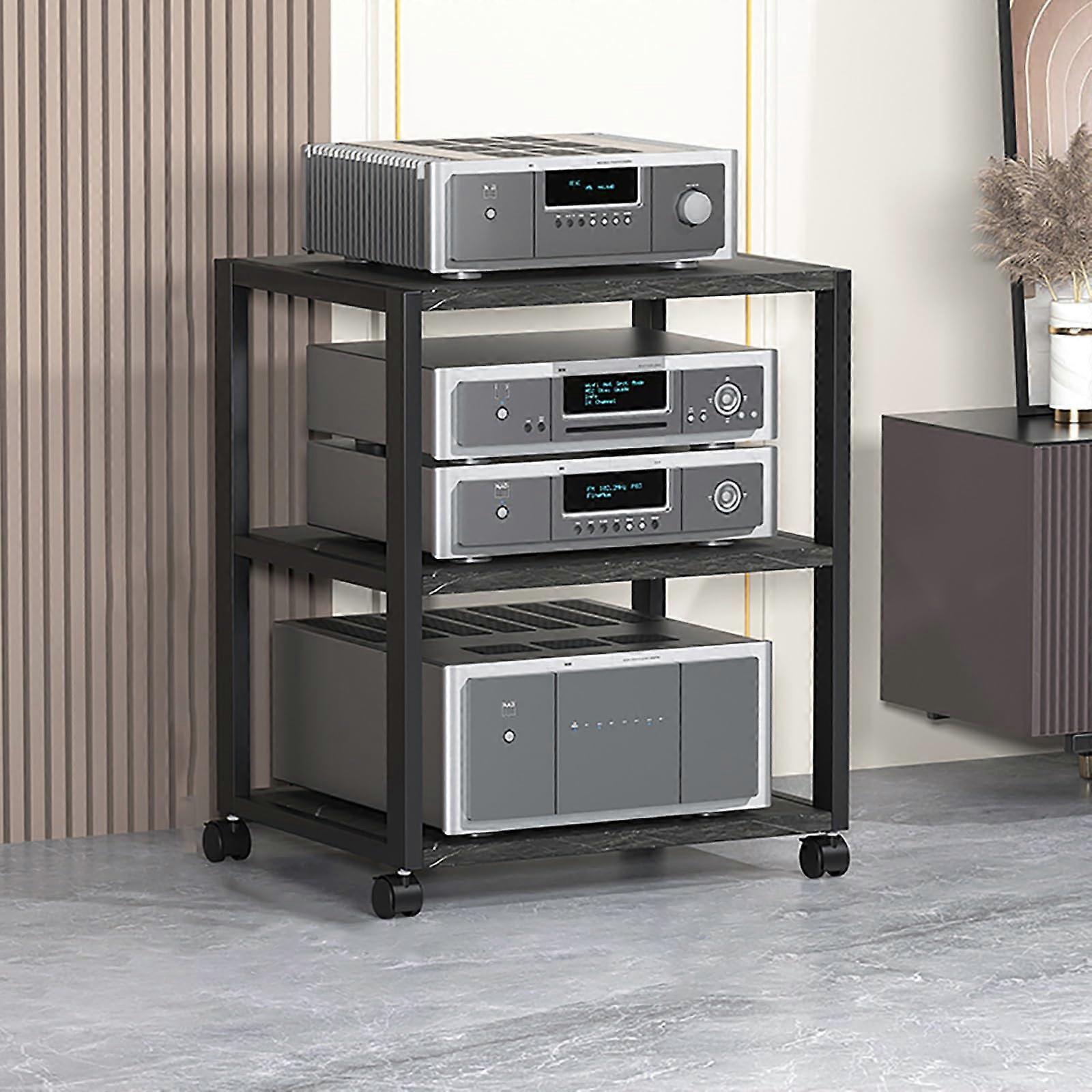 Audio Rack With Universal Wheels, Black Record Player Stand, MultiLayer Storage, 50×40×69 Cm, Stable Durable