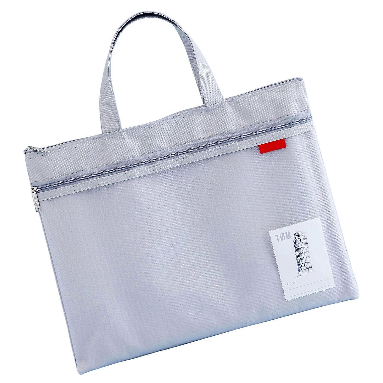 A4 Document Organizers Double Zip File Folder Document Storage Bag Handheld Document Bag for Student Teacher  Grey