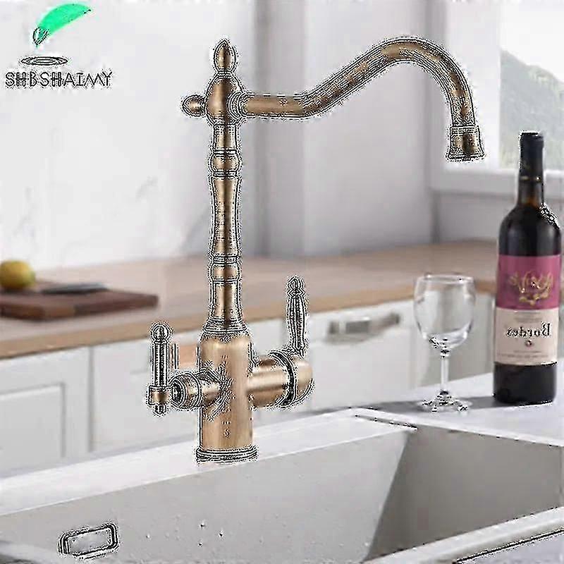 Deck mounted 3-way water mixer for pure drinking water